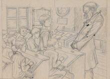 France Podrekar, Skavt Peter pred profesorjem, ilustracija za mladinsko delo Skavt Peter Frana Milčinskega, 1960