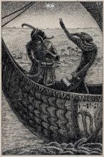 France Podrekar, Abijeva zarota. Poglavje 1: »Jutranja zvezda Amonova in z njo Hatorina zvezda«, je dejal zvezdoznanec, ilustracija za knjigo: Henry Ridder Haggard, Jutranja zvezda, 1925