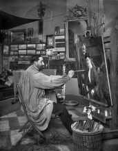 Isidoro Millas v ateljeju Carlosa Iñiga portretira njega in njegovo ženo, (ok. 1900–1910)